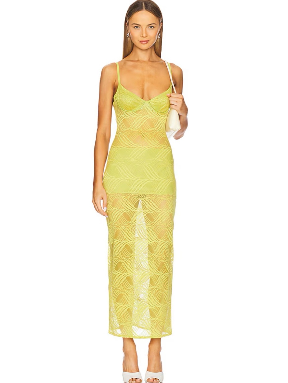 Sheer Lace Maxi Dress in Lemon Yellow